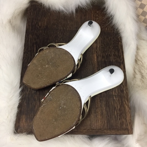 Louis Vuitton White Heels with Gold Straps - Picture 6 of 10